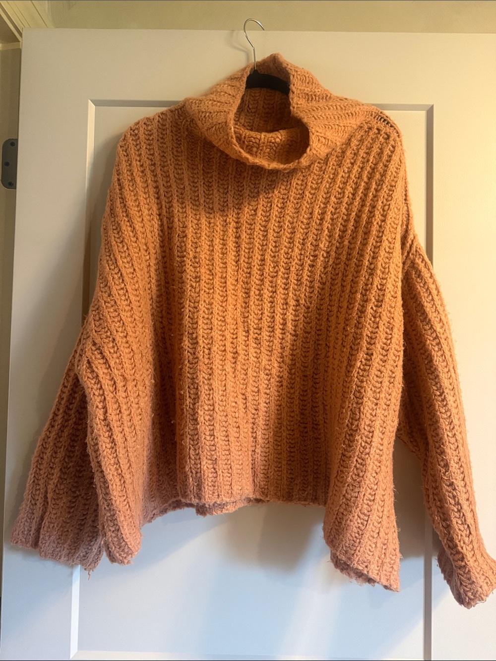 Free People Oversized Chunky Turtleneck Sweater in Peach